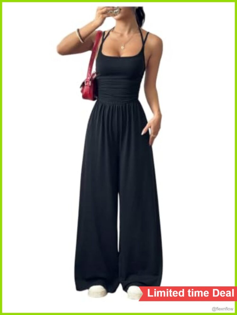 Women's Y2K Wide Leg Halter Jumpsuit Sleeveless One Piece Romper